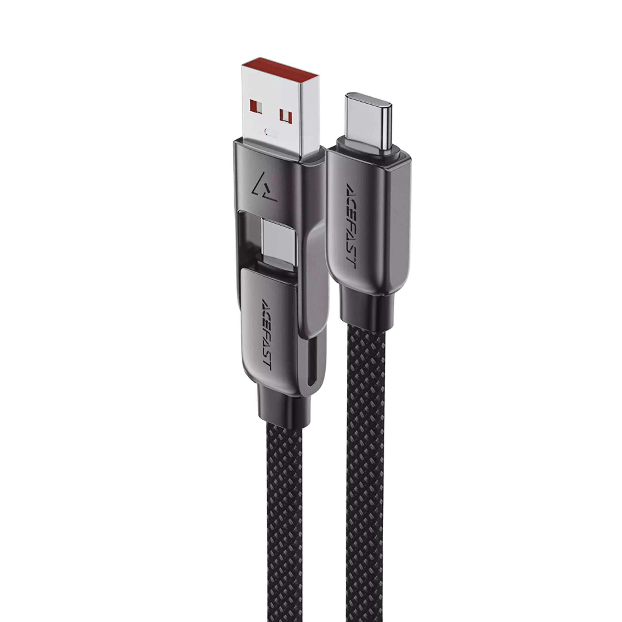 Acefast - 1.2m (60W) Power Delivery - USB-C & USB to C USB-C Braided Zinc Alloy Cable - Black