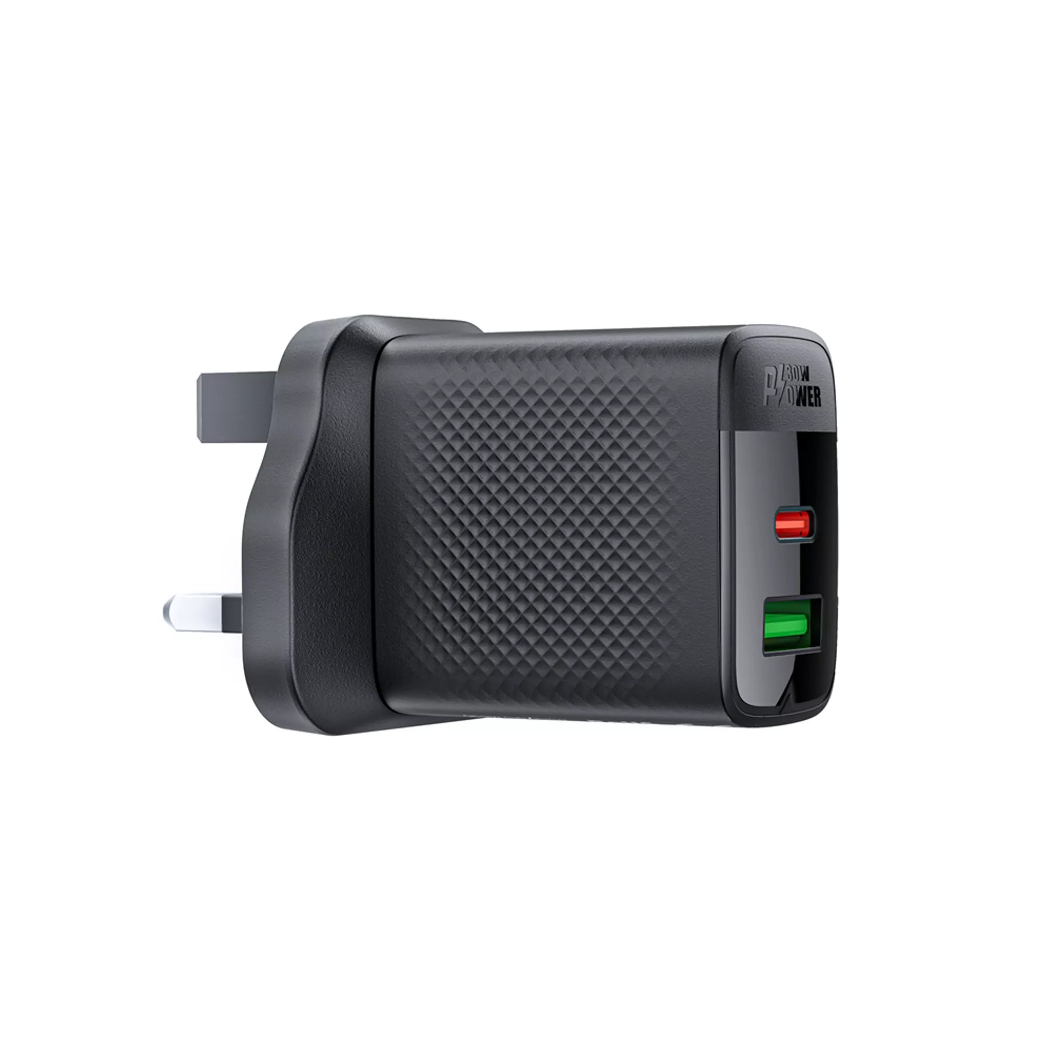Acefast - 30W GaN USB-C Power Delivery & USB Qualcomm 3-Pin UK Charging Plug - Black
