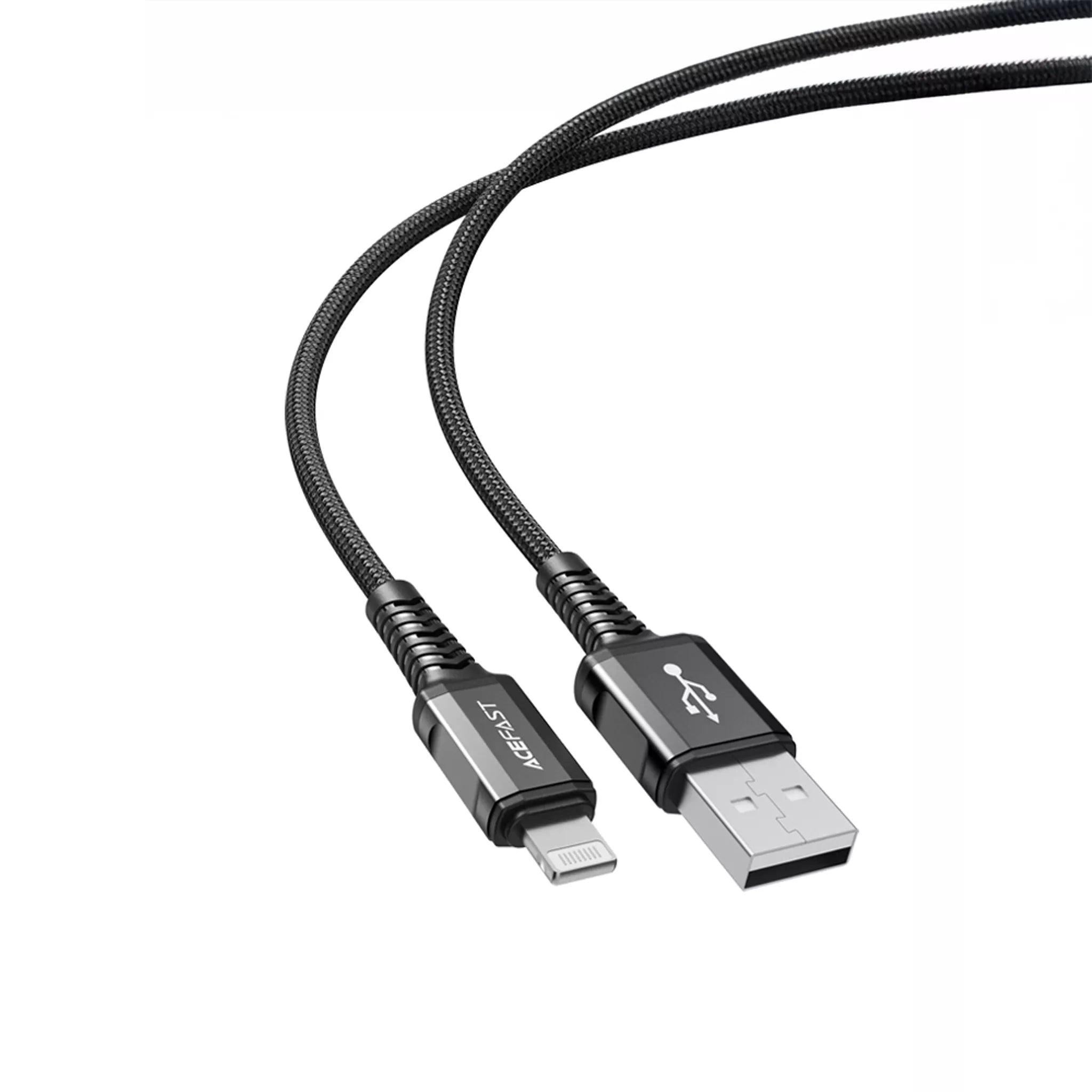 Acefast - 1.2m (2.4A) USB to MFI Lightning Braided Cable - Black