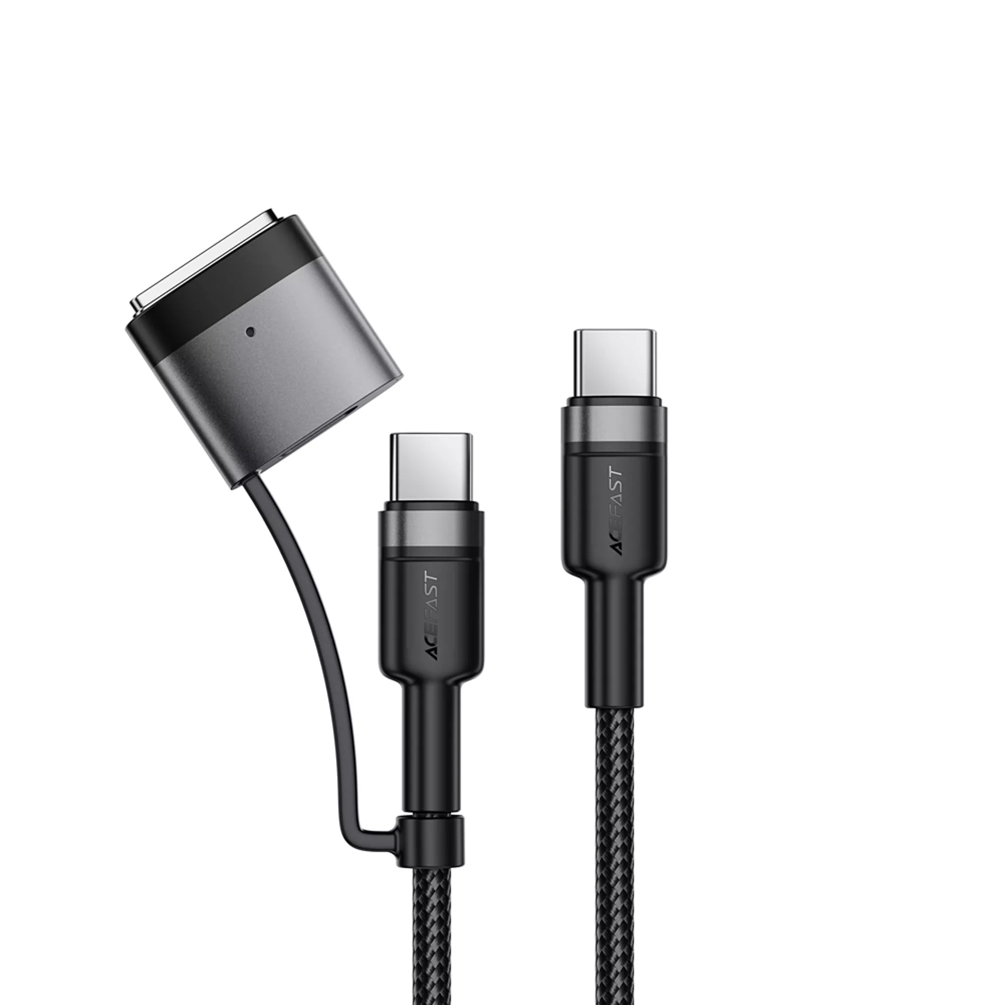 Acefast - 2 in 1 Cable - 1.2m (240W) USB-C to USB-C & MagSafe 3 Braided Cable - Black