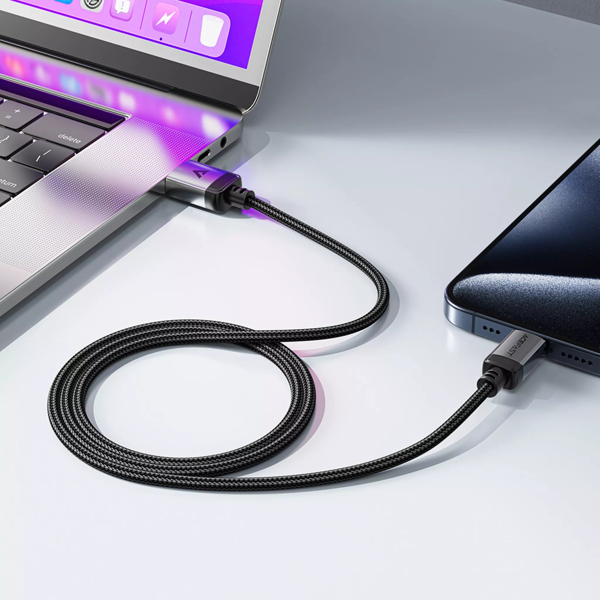 Acefast - 1.2m (3A) USB to USB-C Braided Aluminium Alloy Cable - Black
