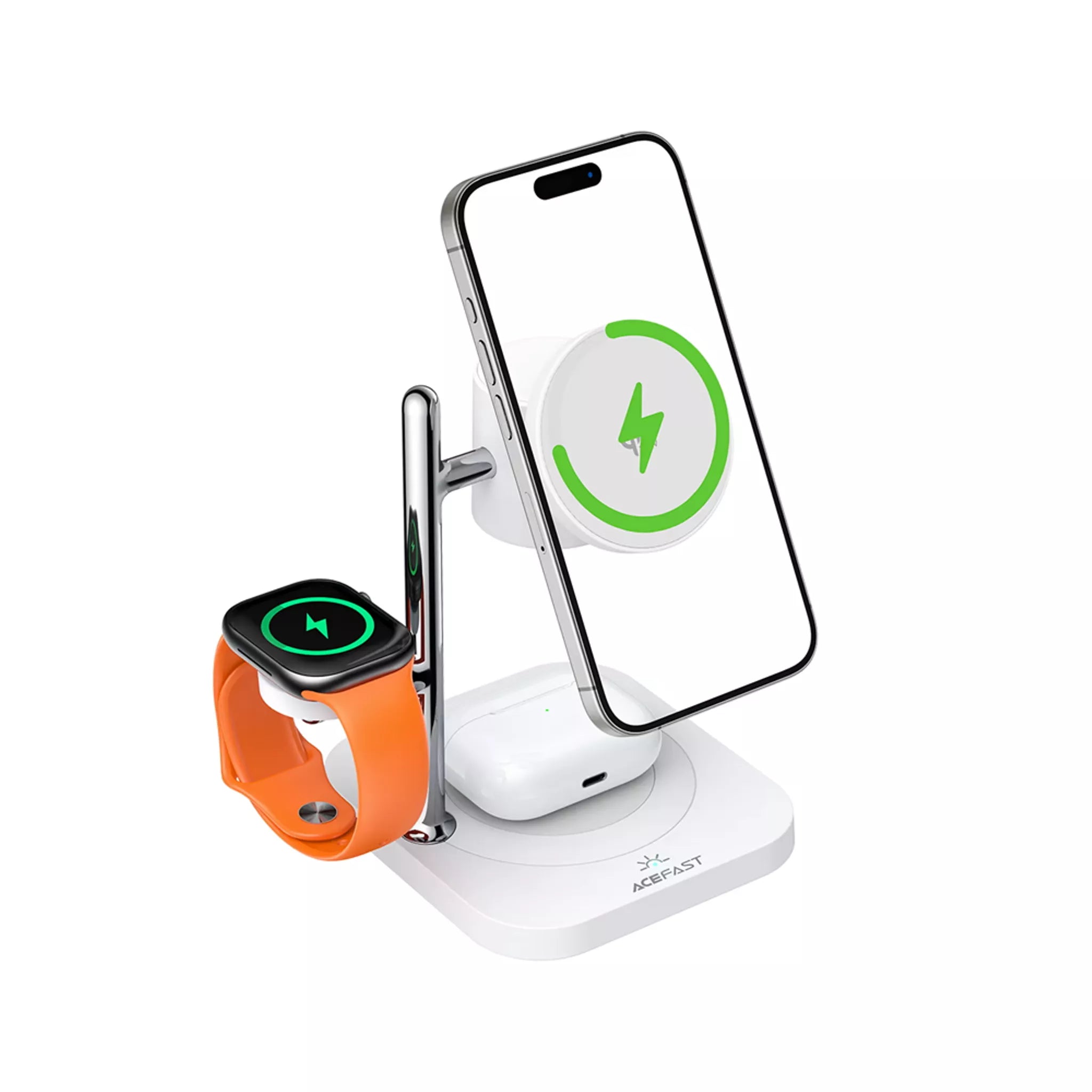 Acefast - 32.5W Qi2 MagSafe Triple Wireless Magnetic Charging Pad for Apple iPhone, Airpods & Watch - White
