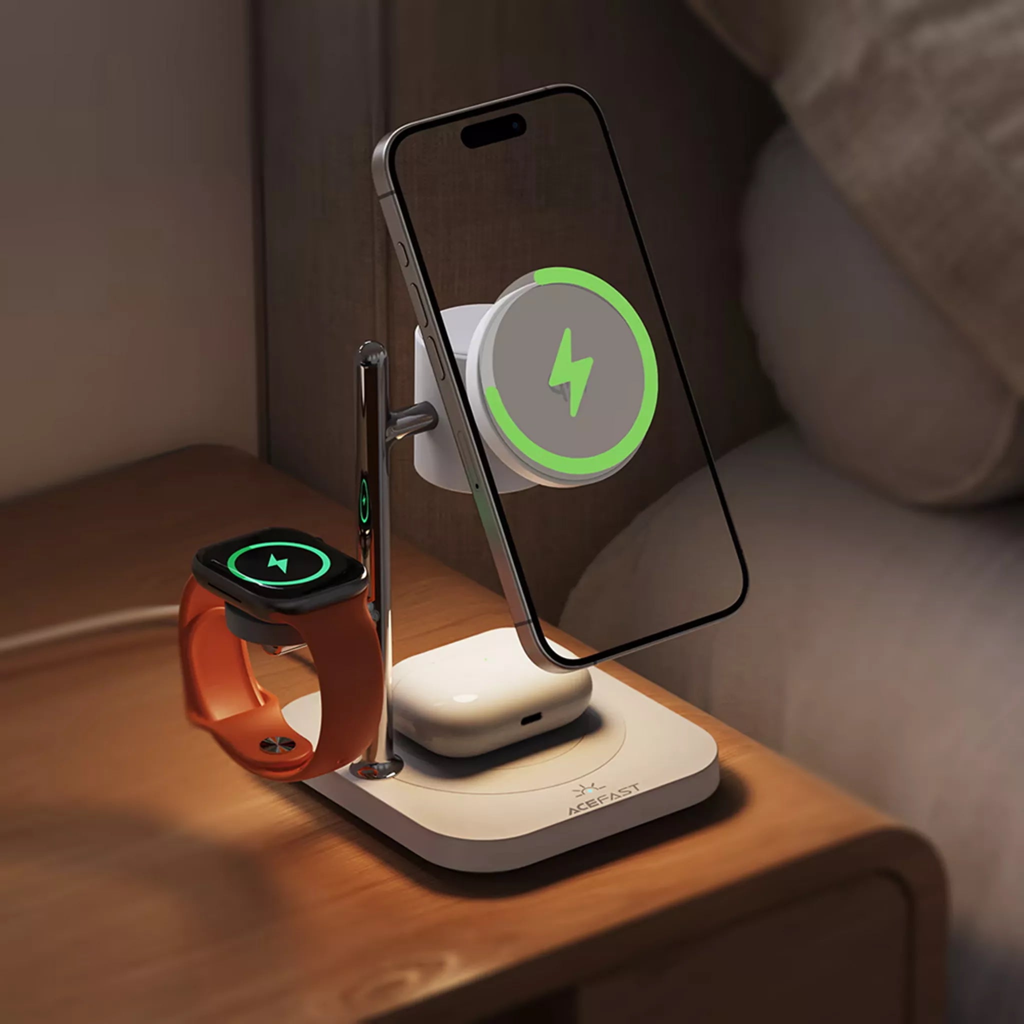 Acefast - 32.5W Qi2 MagSafe Triple Wireless Magnetic Charging Pad for Apple iPhone, Airpods & Watch - White