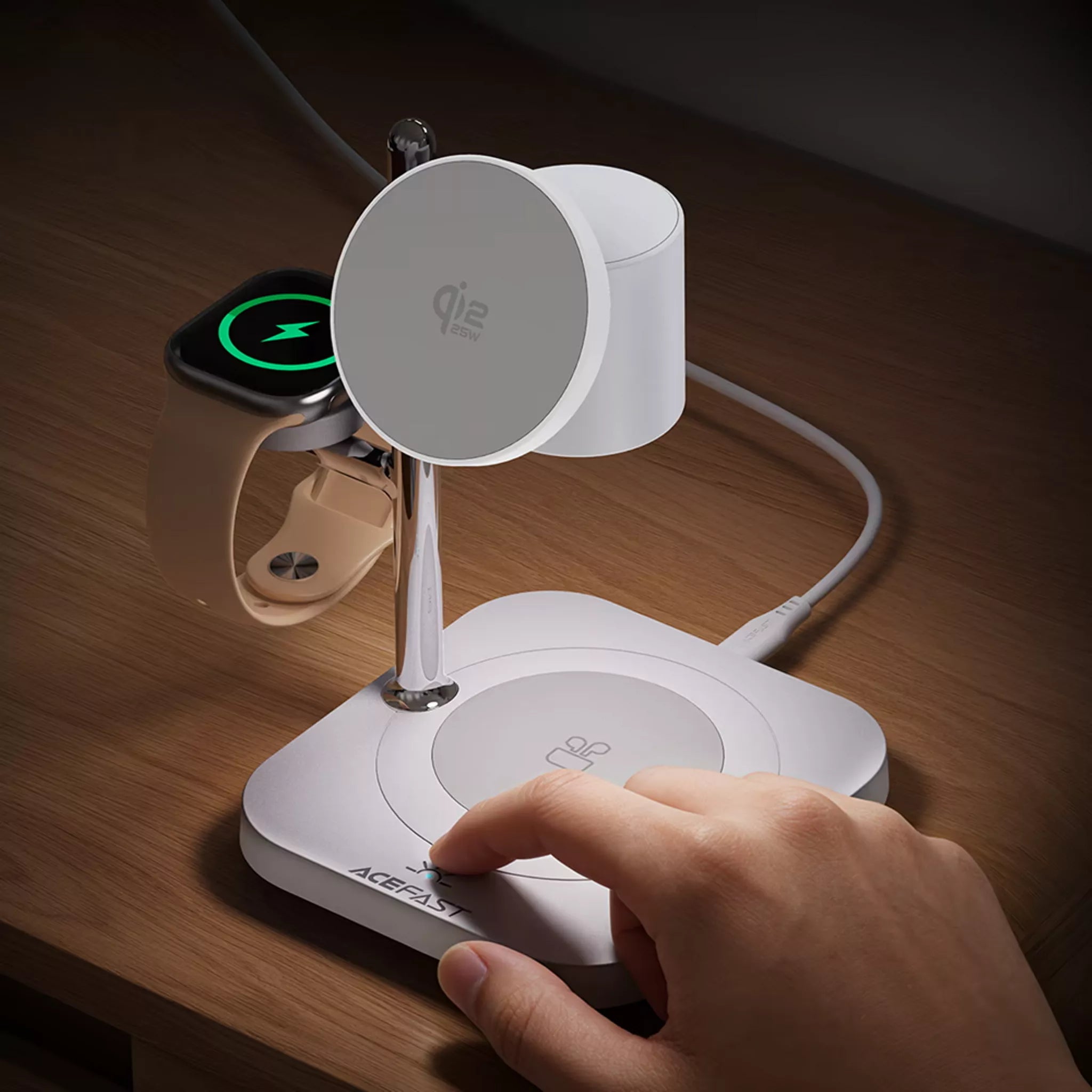 Acefast - 32.5W Qi2 MagSafe Triple Wireless Magnetic Charging Pad for Apple iPhone, Airpods & Watch - White