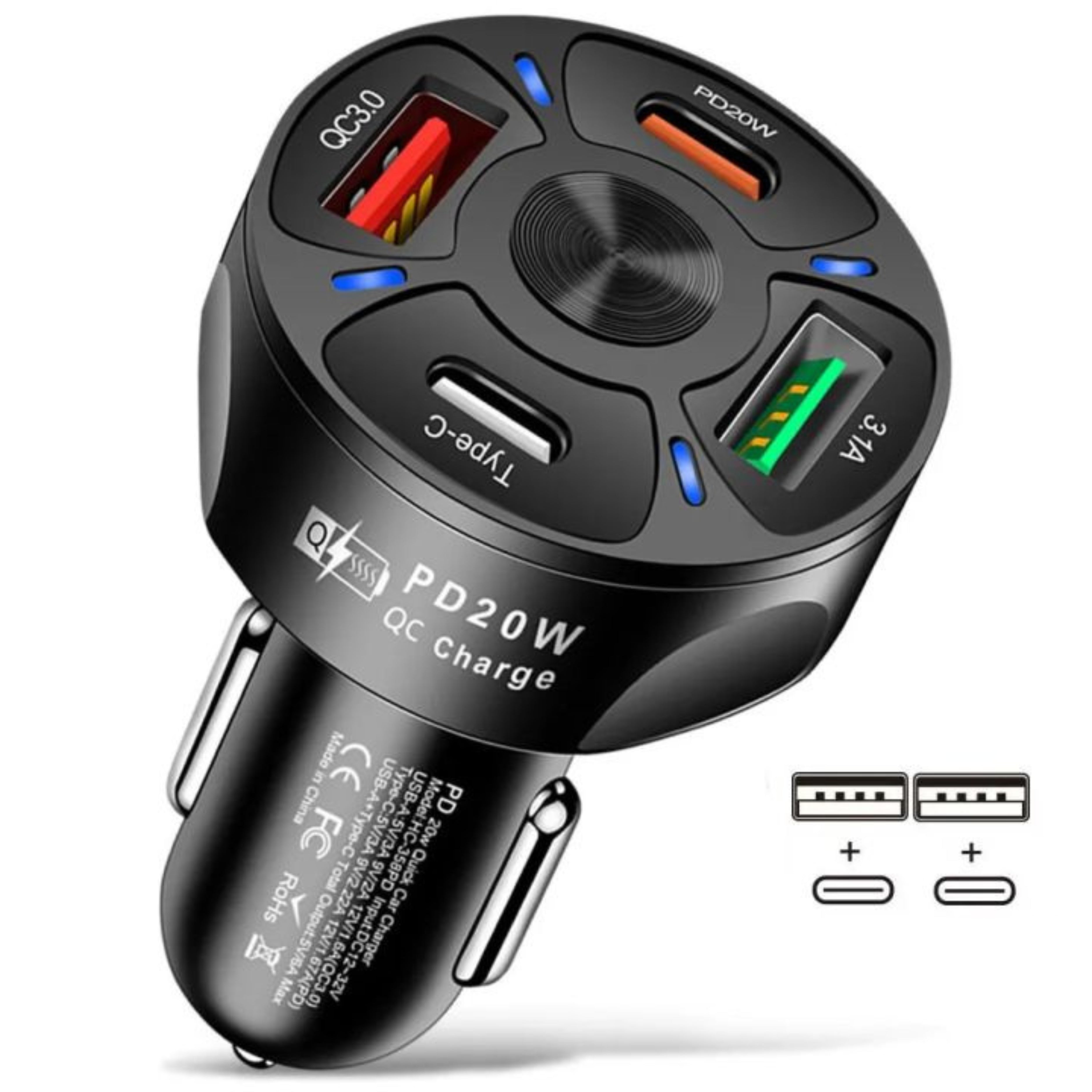 20W In-Car USB-C & USB-A Fast PD Charger