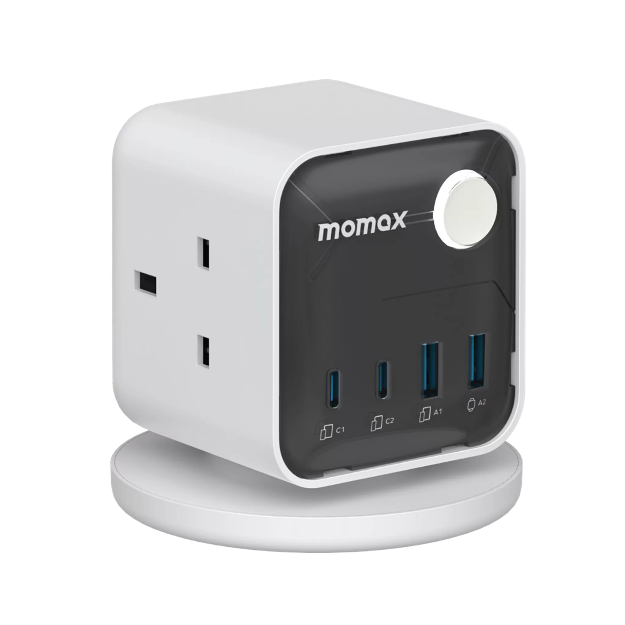 MOMAX - 1-Charge Work Flow - 3-Outlet GaN Power Cube 30W Extension Plug Socket Power Strip - 2x USB-C & 2x USB - White