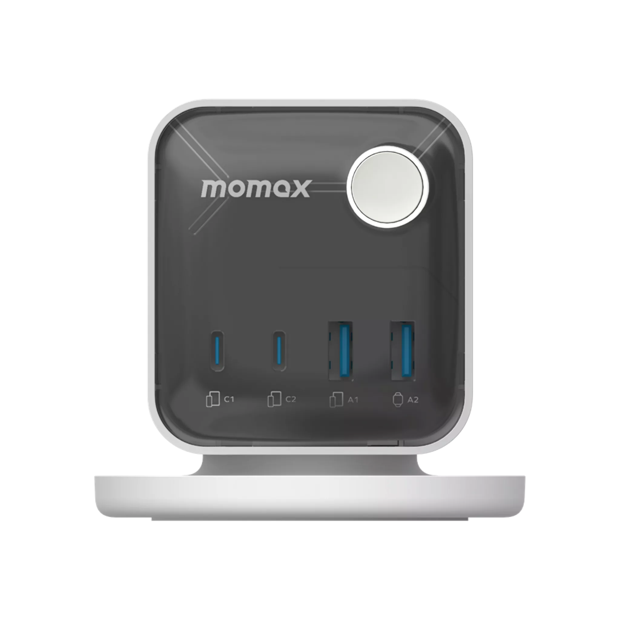 MOMAX - 1-Charge Work Flow - 3-Outlet GaN Power Cube 30W Extension Plug Socket Power Strip - 2x USB-C & 2x USB - White