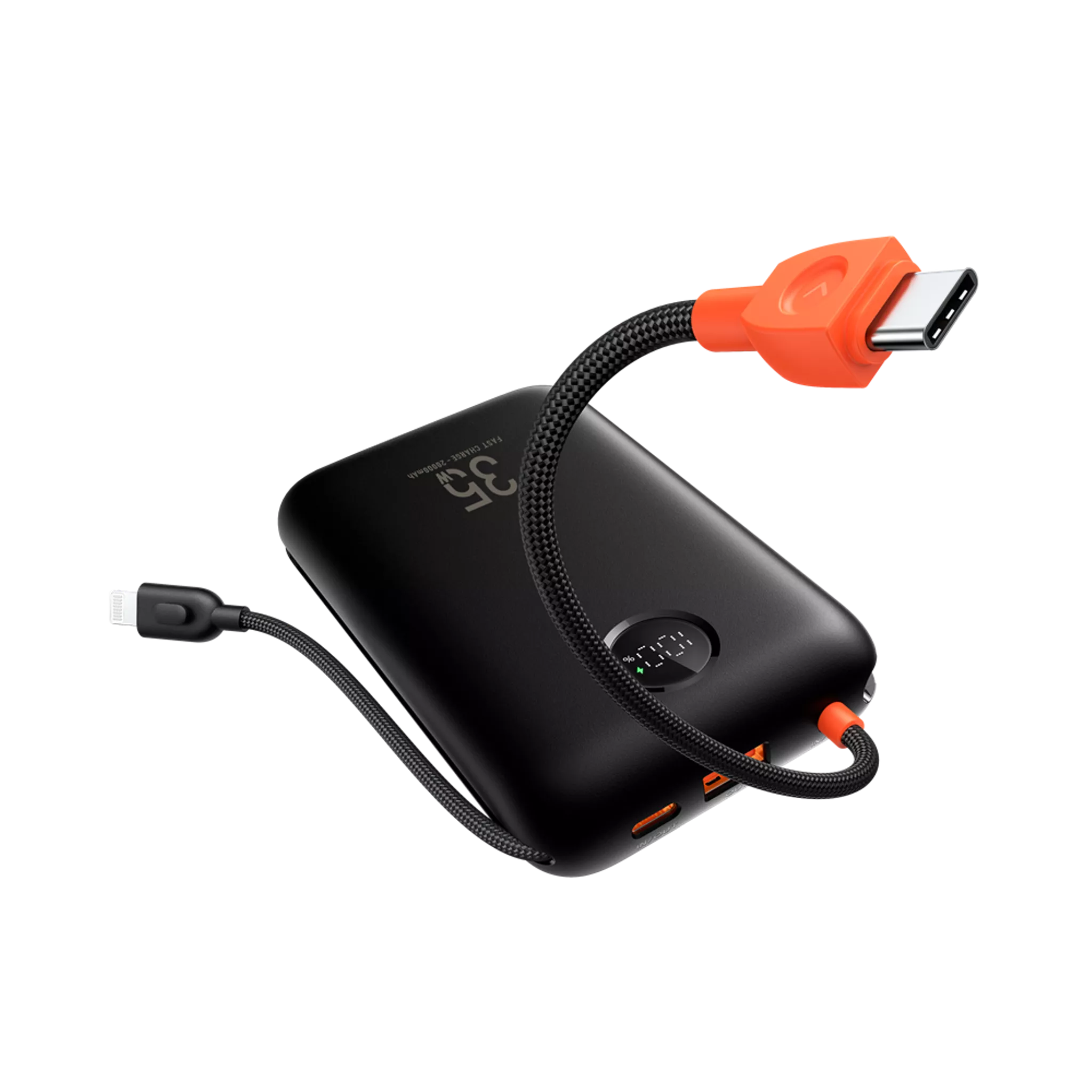 Veger - K2 - 20,000mAh 35W PD Digital Display Powerbank With Built In Non-MFI Lightning & USB-C Cable - Black