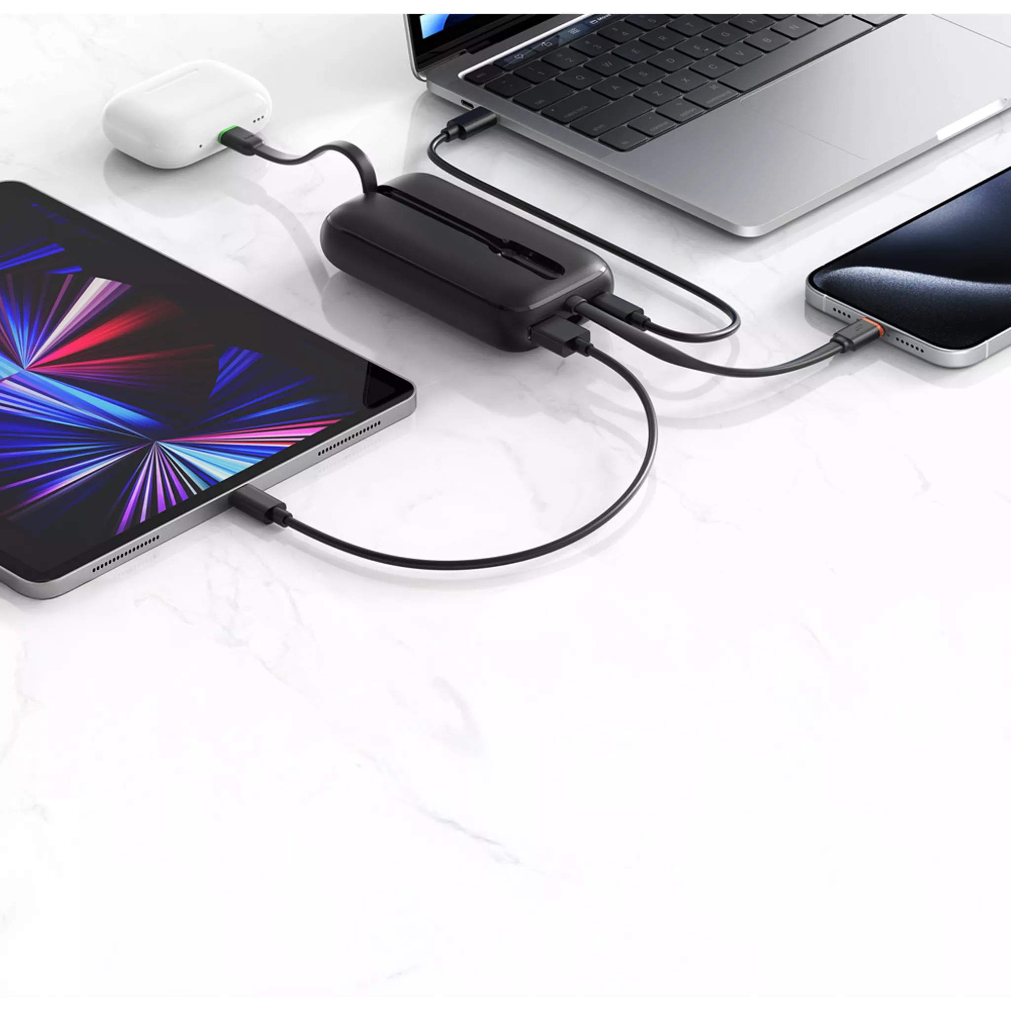 Veger - K1 - 10,000mAh 35W PD Digital Display Powerbank With Built In Non-MFI Lightning & USB-C Cable - Black