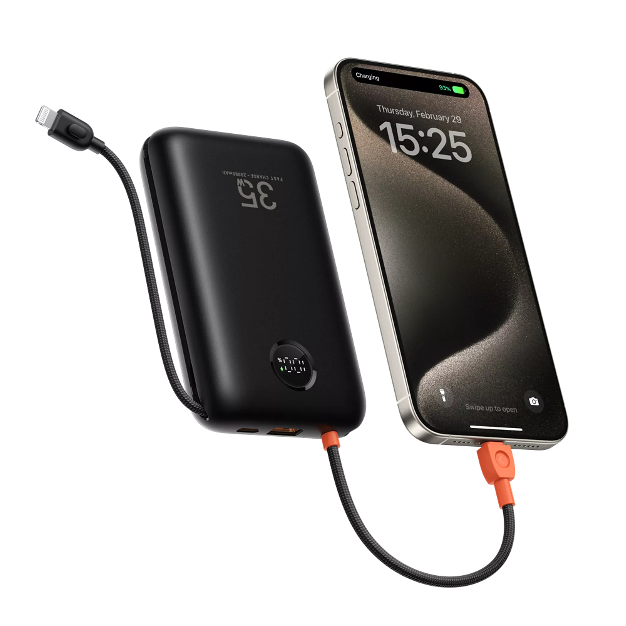 Veger - K2 - 20,000mAh 35W PD Digital Display Powerbank With Built In Non-MFI Lightning & USB-C Cable - Black