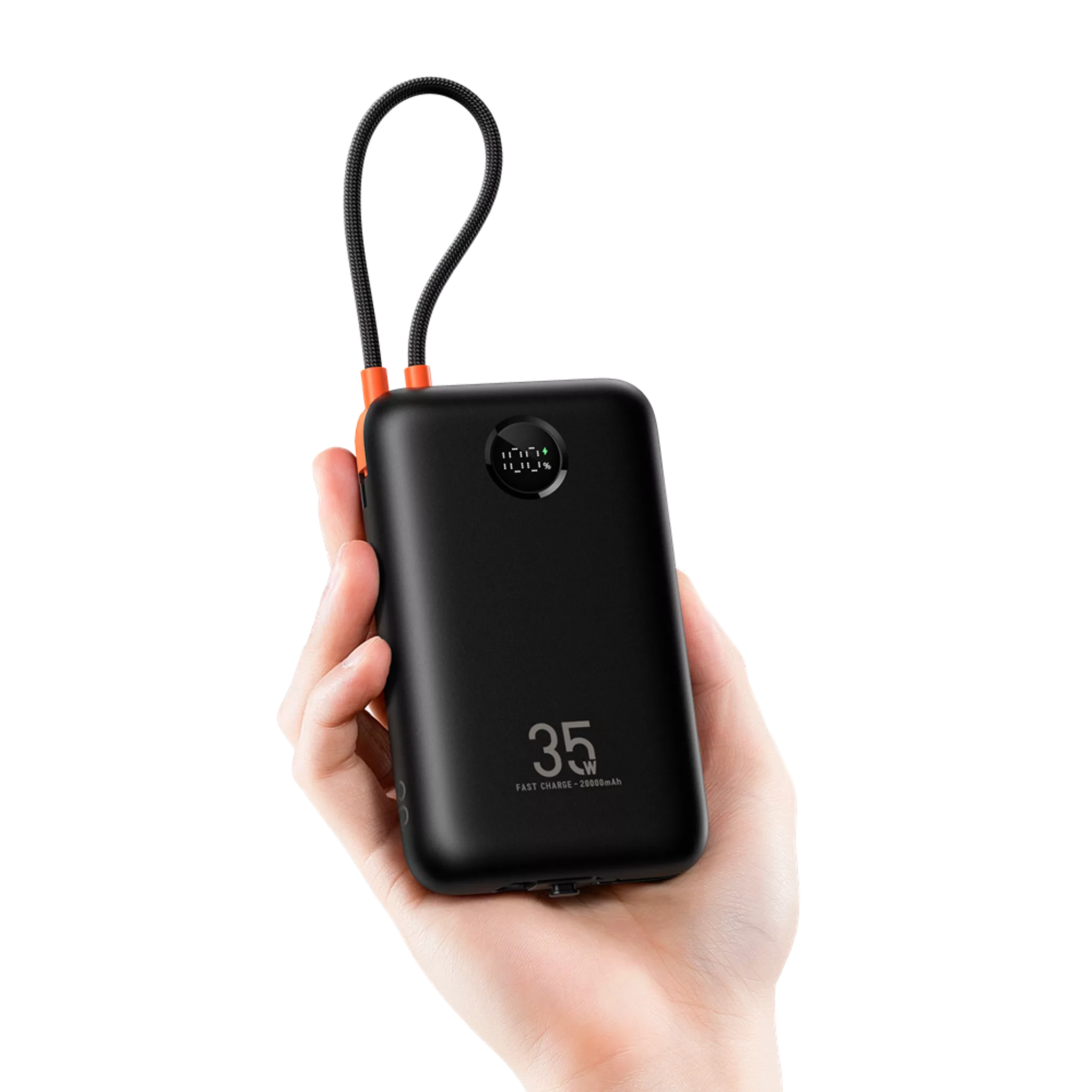 Veger - K2 - 20,000mAh 35W PD Digital Display Powerbank With Built In Non-MFI Lightning & USB-C Cable - Black