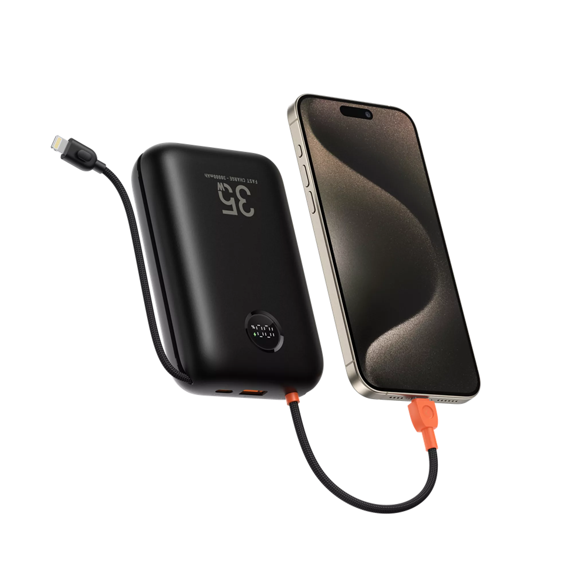 Veger - K3 - 30,000mAh 35W PD Digital Display Powerbank With Built In Non-MFI Lightning & USB-C Cable - Black