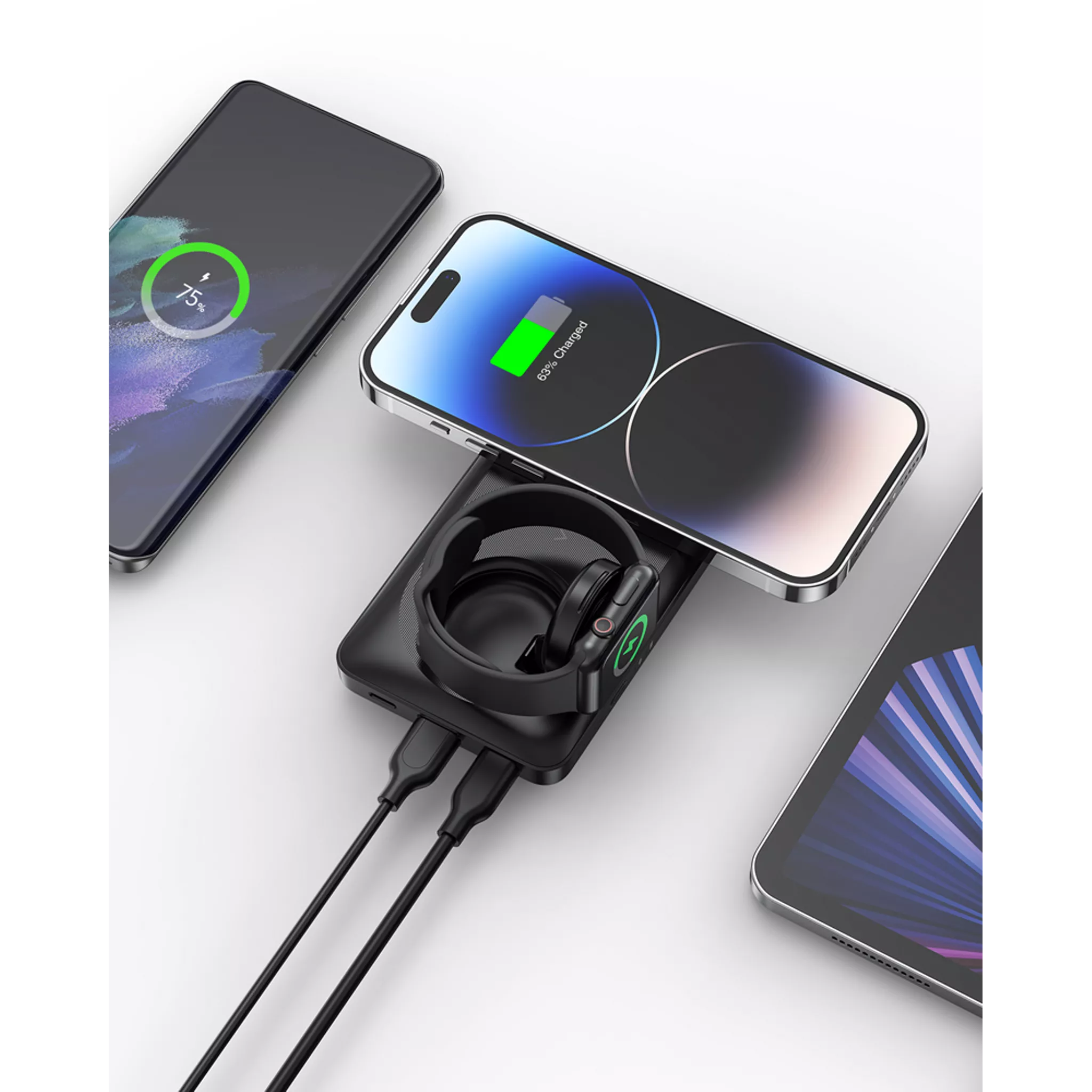 Veger - MagMulti - 10,000mAh 22.5W PD Wireless Charging Powerbank for Apple iPhone, Watch & AirPods - Black