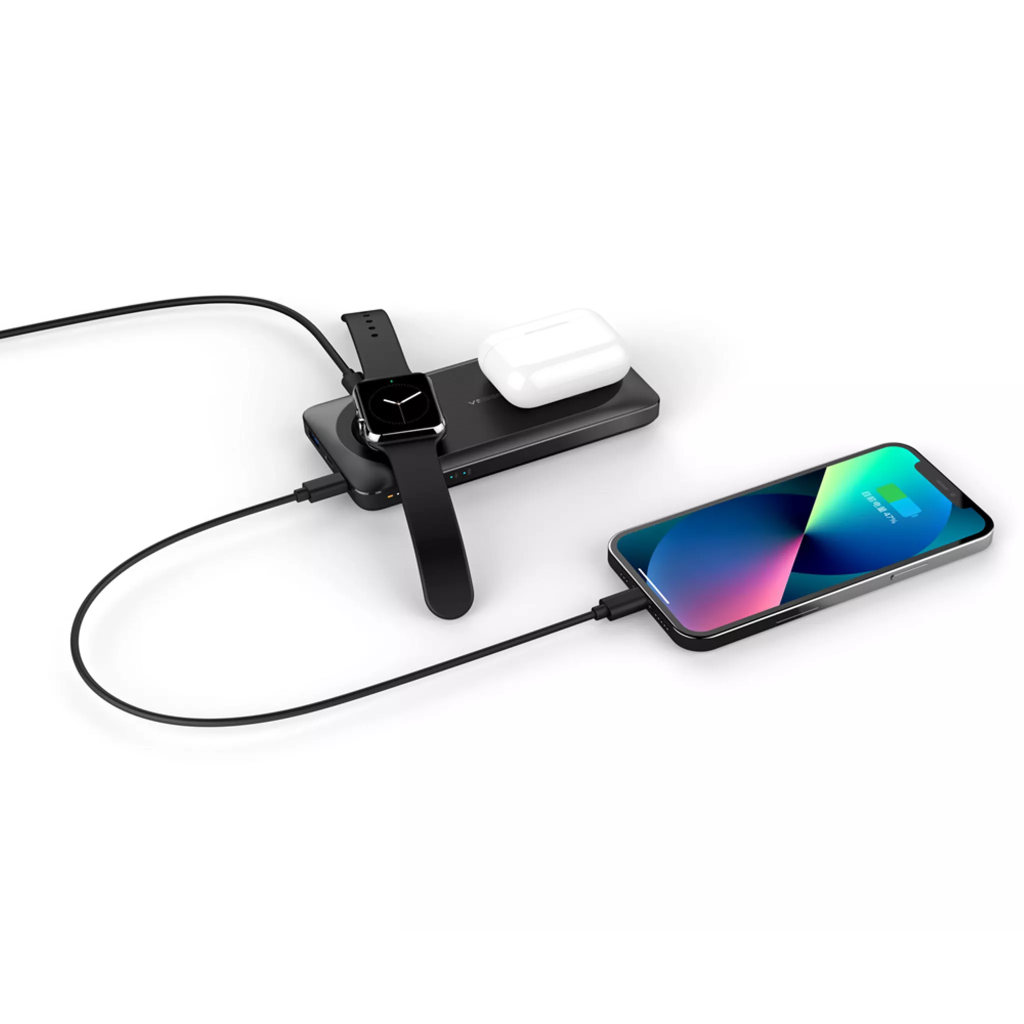 Veger - MagMulti - 10,000mAh 22.5W PD Wireless Charging Powerbank for Apple iPhone, Watch & AirPods - Black