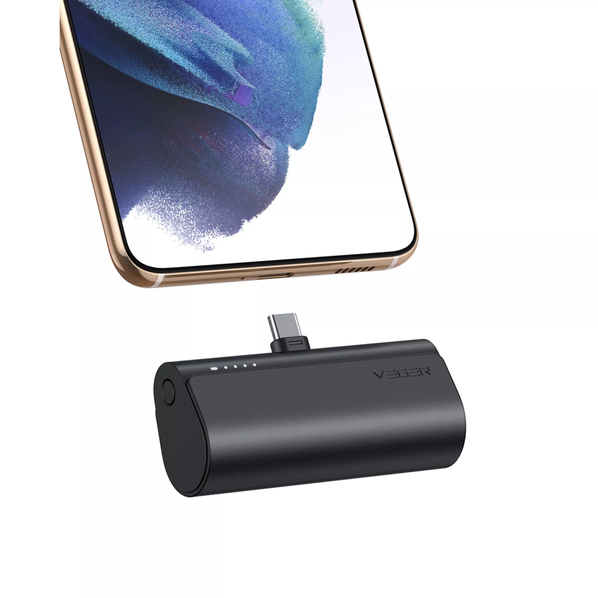 Veger - PlugON-C - 5,000mAh 20W USB-C Power Delivery LED Indicator Ultra Small Powerbank - Black